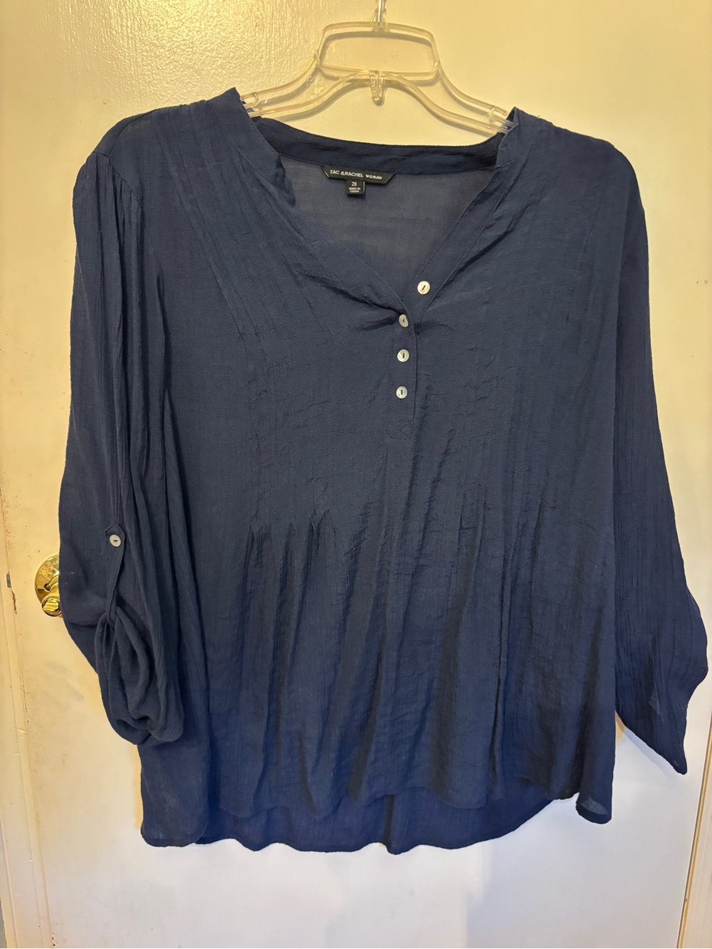 Zac & Rachel Navy Button Henley Gauzy Blouse